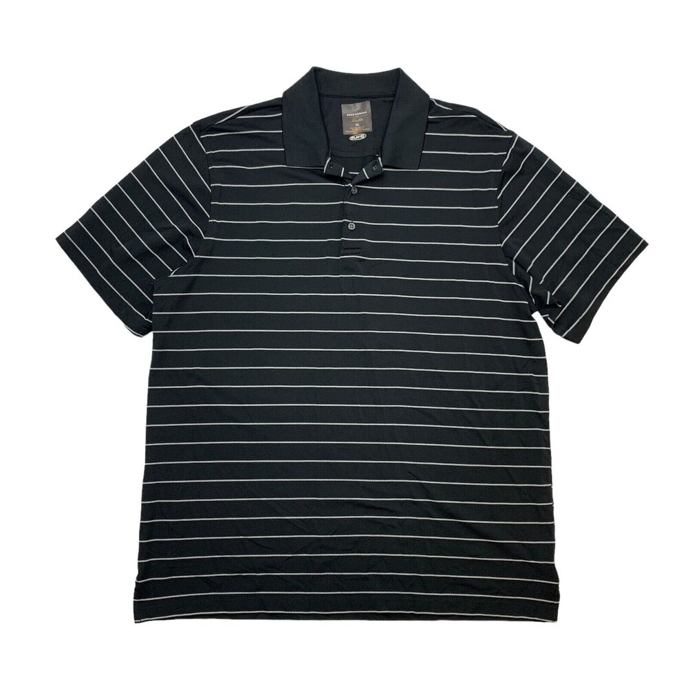 Greg Norman Golf Shirt Mens XL Extra Large Black Striped Tasso Elba PlayDry Polo